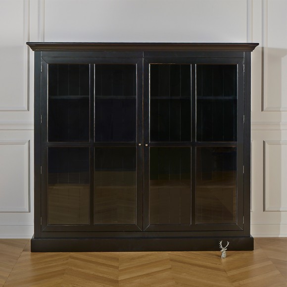 KENNETH - Romantischer Vitrinenschrank aus Massivholz, 2 Türen