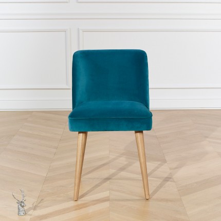 APOLLINE - Chaises style vintage en velours de coton et bois massif, lot de 2, bois certifié FSC®