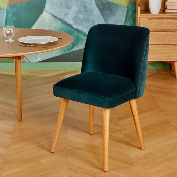 APOLLINE - Vintage-style chairs in cotton velvet and solid wood, set of 2, FSC® certified wood