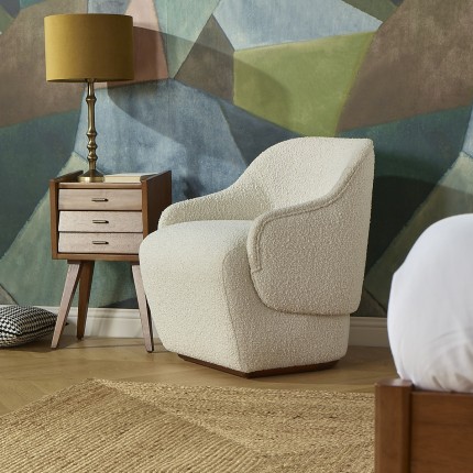 PRESLEY - Sillón de estilo nórdico en tejido de poliéster bouclé blanco, 1 plaza