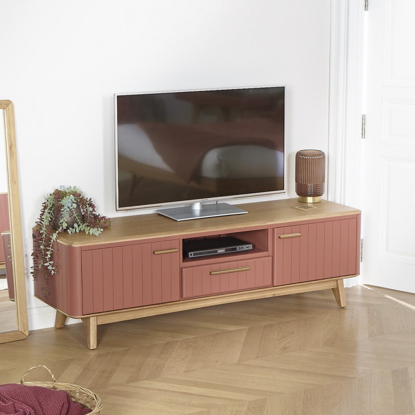 JOËL - Mobile TV in stile moderno in rovere, 160 cm, 2 ante, 1 cassetto