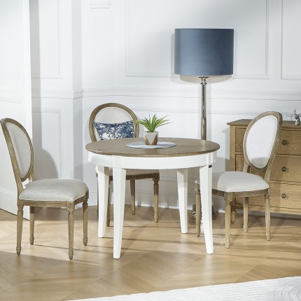 HAUSSMANN - Round oak dining table in romantic style, white, 4 settings