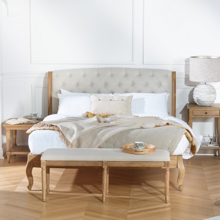 RICHARD - Double bed, romantic style in oak and cotton linen 160 x 200