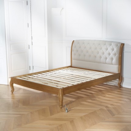 RICHARD - Double bed, romantic style in oak and cotton linen 160 x 200