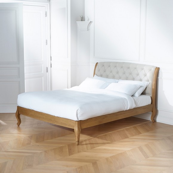 RICHARD - Double bed, romantic style in oak and cotton linen 160 x 200