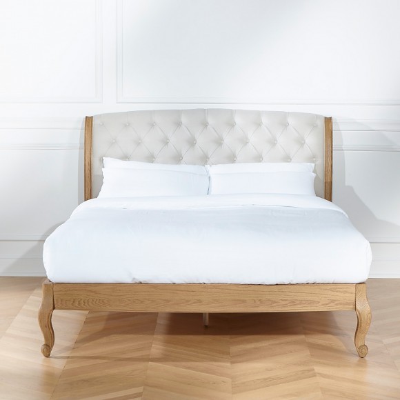 RICHARD - Double bed, romantic style in oak and cotton linen 160 x 200