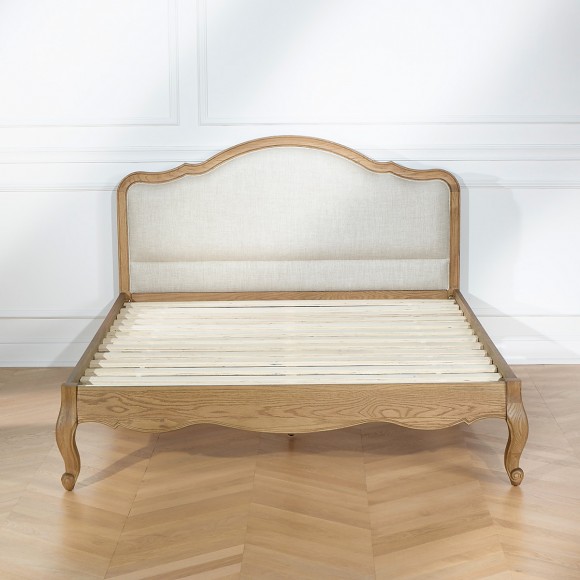 HENRY - Double bed in romantic style made of premium oak and linen 140 x 190