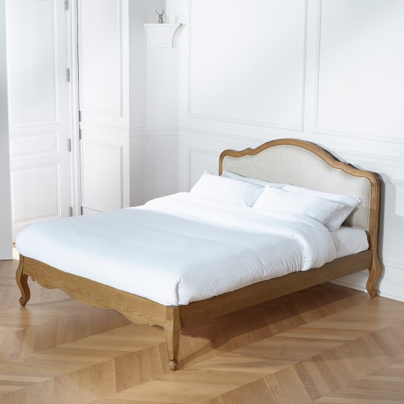 HENRY - Double bed in romantic style made of premium oak and linen 140 x 190