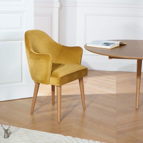 SAINT GERMAIN - Silla de mesa estilo nórdico en madera maciza y tela de terciopelo, 1 plaza