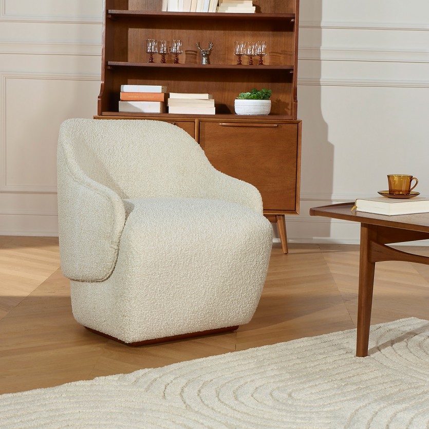 PRESLEY - Sillón de estilo nórdico en tejido de poliéster bouclé blanco, 1 plaza