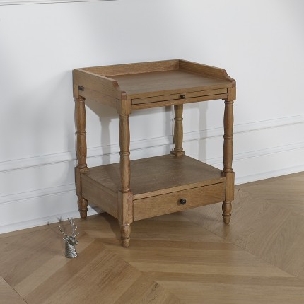 CHOPIN - Romantic style oak bedside table, 1 drawer, 1 shelf