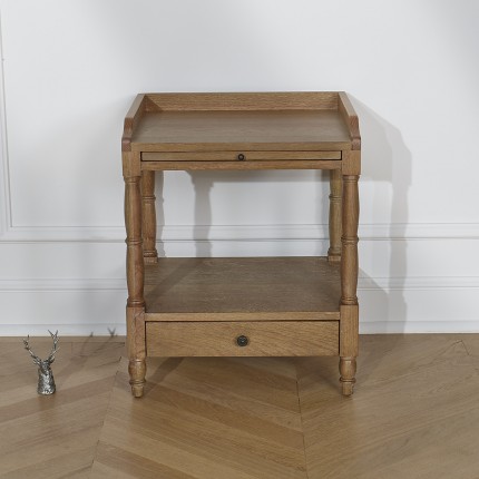 CHOPIN - Romantic style oak bedside table, 1 drawer, 1 shelf