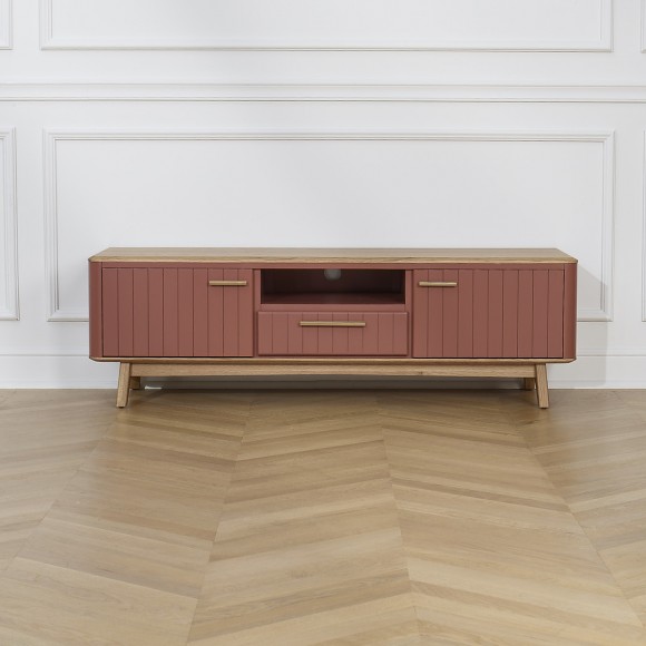 JOËL - Mueble de TV de estilo moderno en roble, 160 cm, 2 puertas, 1 cajón