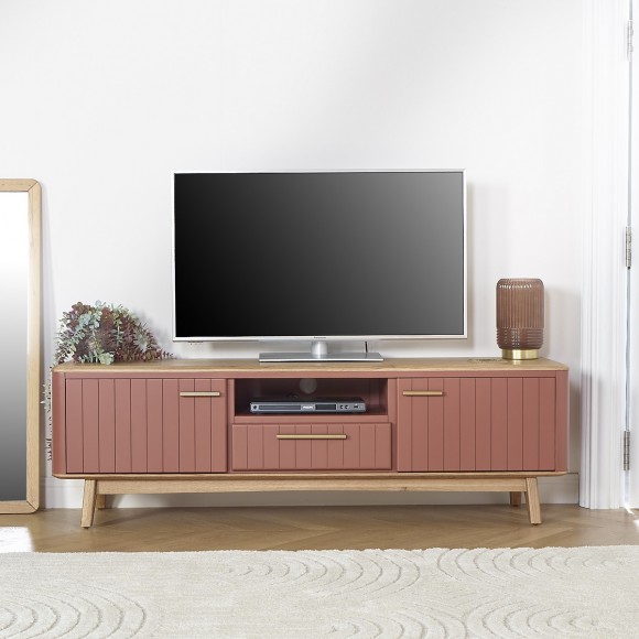 JOËL - Mueble de TV de estilo moderno en roble, 160 cm, 2 puertas, 1 cajón