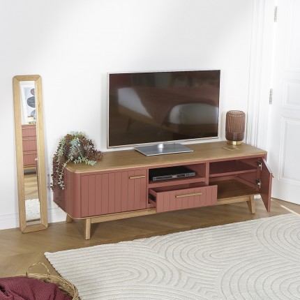 JOËL - Mueble de TV de estilo moderno en roble, 160 cm, 2 puertas, 1 cajón