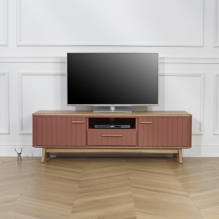 JOËL - Mueble de TV de estilo moderno en roble, 160 cm, 2 puertas, 1 cajón