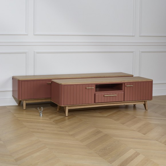 JOËL - Mueble de TV de estilo moderno en roble, 160 cm, 2 puertas, 1 cajón