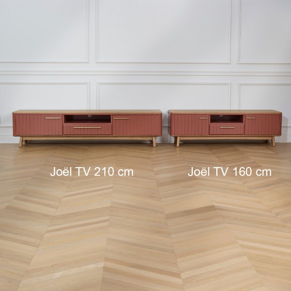 JOËL - Mueble de TV de estilo moderno en roble, 160 cm, 2 puertas, 1 cajón