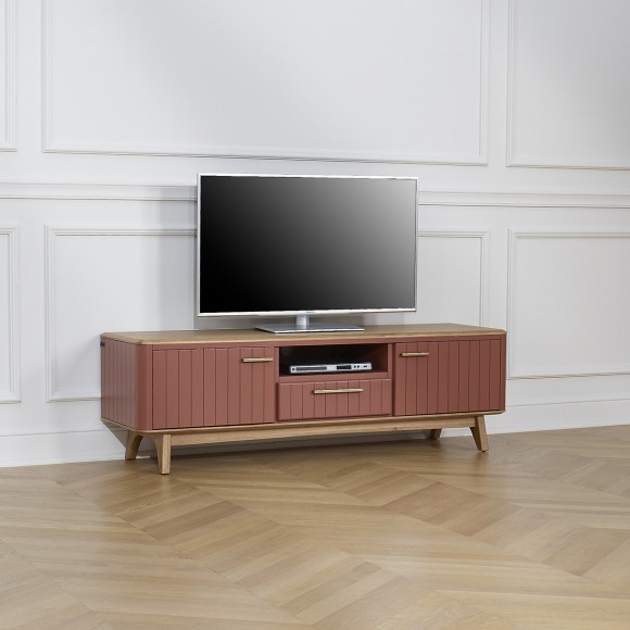 JOËL - Mueble de TV de estilo moderno en roble, 160 cm, 2 puertas, 1 cajón