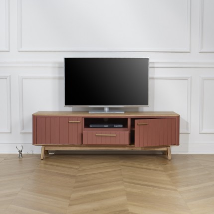 JOËL - Mobile TV in stile moderno in rovere, 160 cm, 2 ante, 1 cassetto