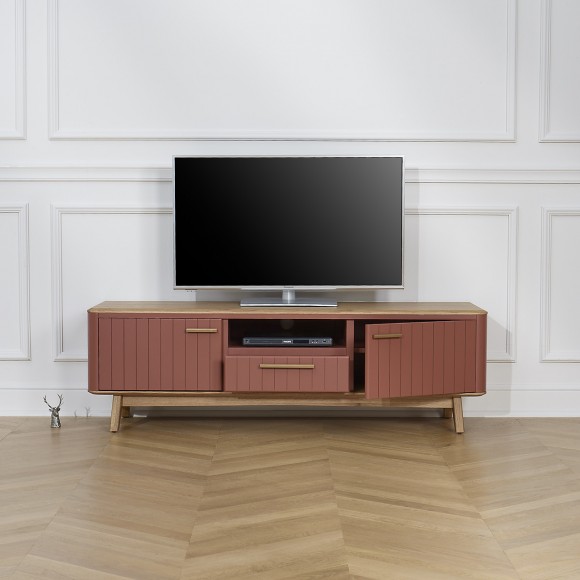 JOËL - Mueble de TV de estilo moderno en roble, 160 cm, 2 puertas, 1 cajón