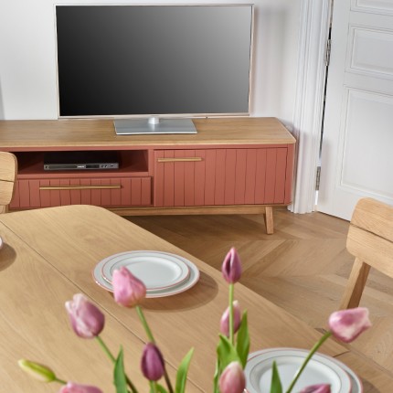 JOËL - Modern style oak TV cabinet, 210 cm, 2 doors, 1 drawer