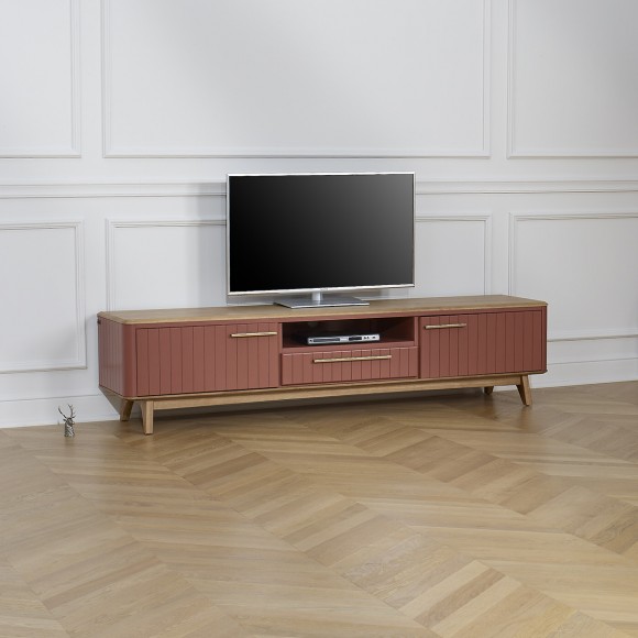 JOËL - Mueble de TV de estilo moderno en roble, 210 cm, 2 puertas, 1 cajón