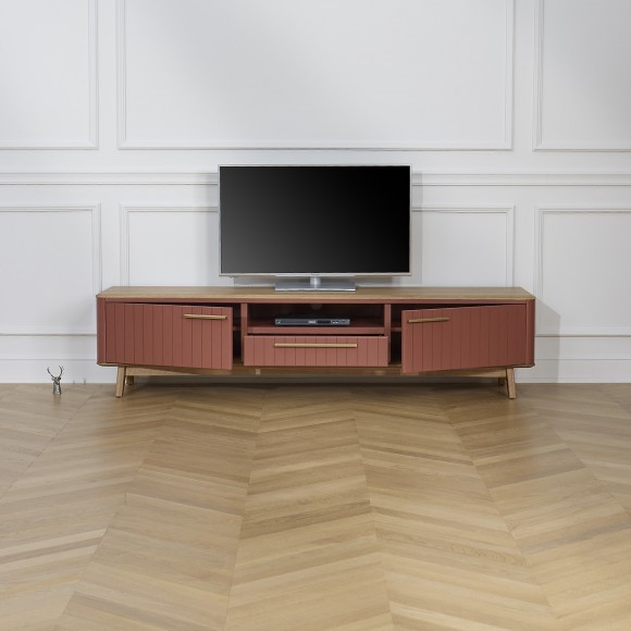 JOËL - Mobile TV stile moderno in rovere, 210 cm, 2 ante, 1 cassetto