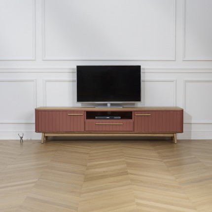 JOËL - Mueble de TV de estilo moderno en roble, 210 cm, 2 puertas, 1 cajón