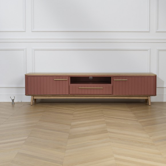 JOËL - Mueble de TV de estilo moderno en roble, 210 cm, 2 puertas, 1 cajón