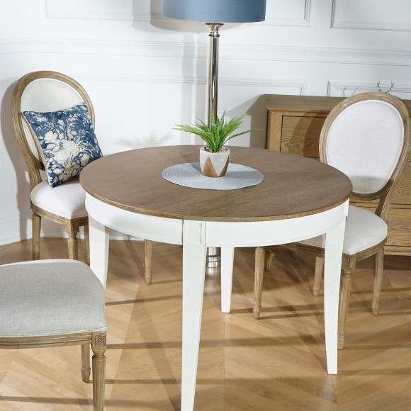 HAUSSMANN - Round oak dining table in romantic style, white, 4 settings