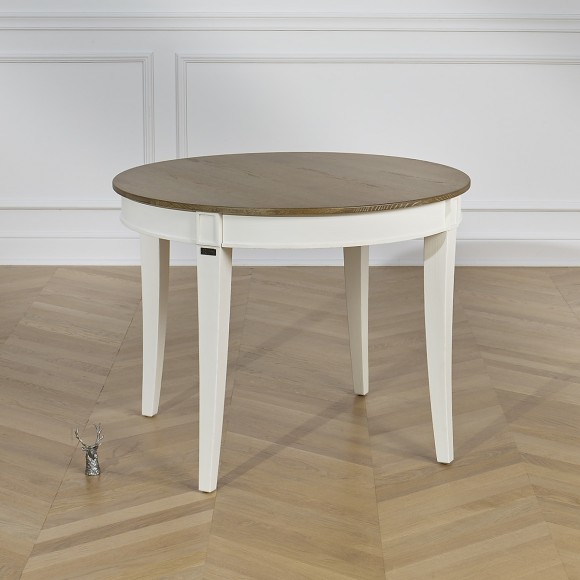 HAUSSMANN - Round oak dining table in romantic style, white, 4 settings