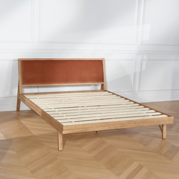 RAPHAEL - Modern double bed in oak and velvet 160 x 200