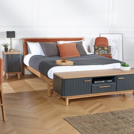 RAPHAEL - Modern double bed in oak and velvet 160 x 200