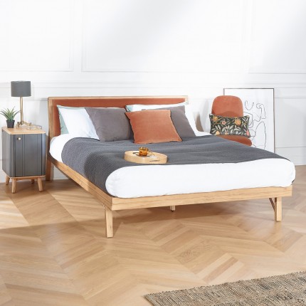 RAPHAEL - Modern double bed in oak and velvet 160 x 200