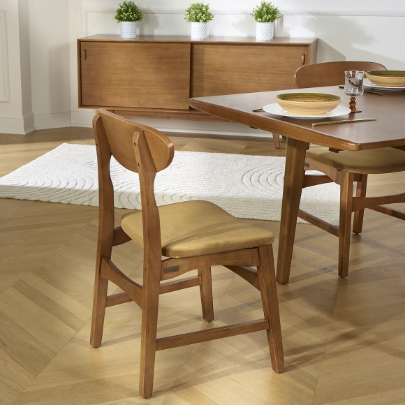 DALHIA - Sedie stile nordico in legno massiccio e tessuto velluto cammello, set di 2