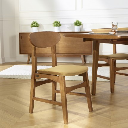 DALHIA - Sedie stile nordico in legno massiccio e tessuto velluto cammello, set di 2